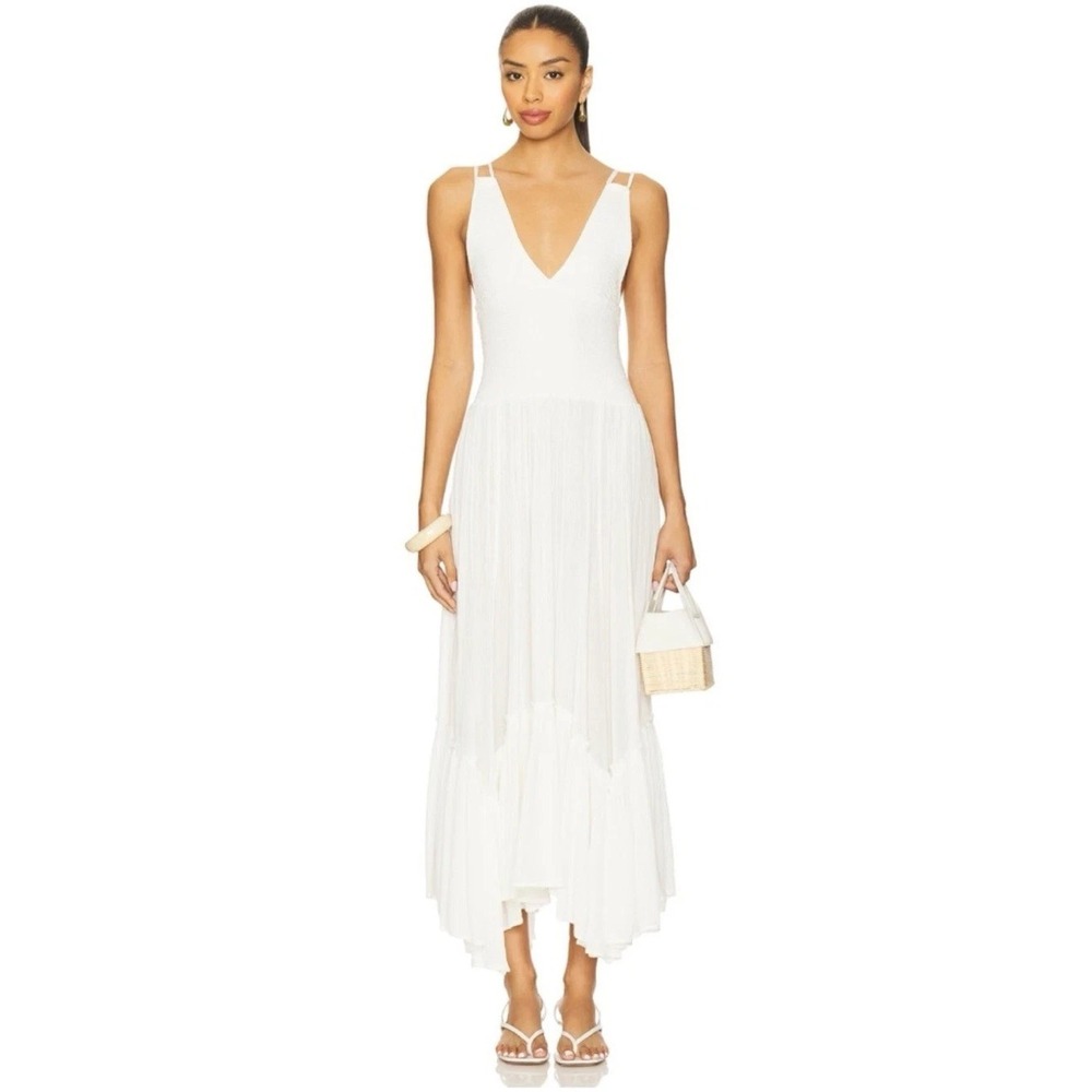 Free People Fun In The Sun Maxi Dress Size Medium White Smocked Tiered